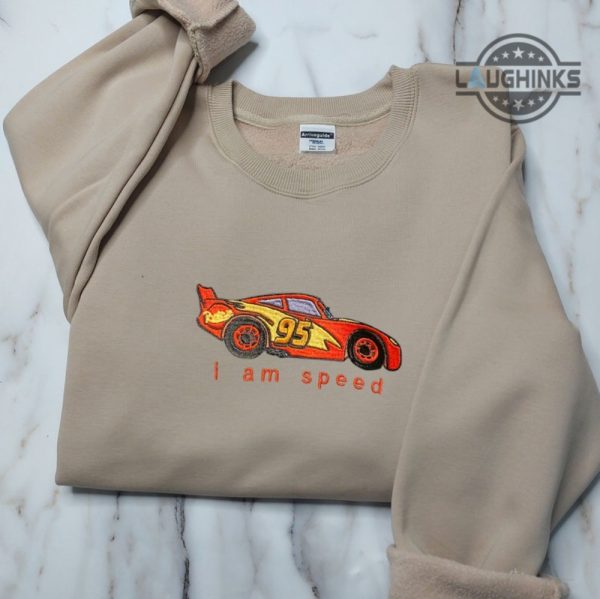 lightning mcqueen tshirt hoodie sweatshirt embroidered mcqueen i am speed crewneck sweater disney cars embroidery vintage shirts laughinks 2