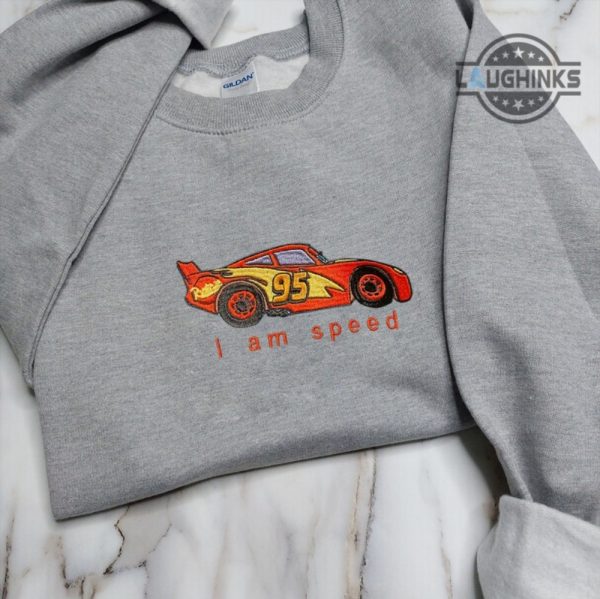 lightning mcqueen tshirt hoodie sweatshirt embroidered mcqueen i am speed crewneck sweater disney cars embroidery vintage shirts laughinks 3