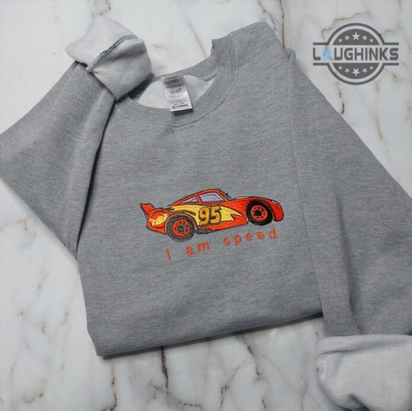 lightning mcqueen tshirt hoodie sweatshirt embroidered mcqueen i am speed crewneck sweater disney cars embroidery vintage shirts laughinks 4