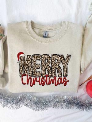 Christmas Shirt Merry Christmas Sweatshirt Leopard Printed Christmas Shirt Christmas Gift Shirt Women Leopard Christmas Shirt Unique revetee 4