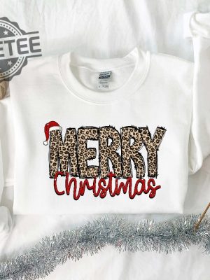 Christmas Shirt Merry Christmas Sweatshirt Leopard Printed Christmas Shirt Christmas Gift Shirt Women Leopard Christmas Shirt Unique revetee 2 1