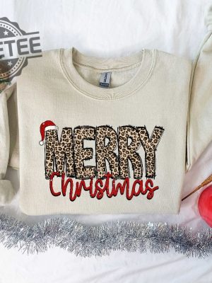 Christmas Shirt Merry Christmas Sweatshirt Leopard Printed Christmas Shirt Christmas Gift Shirt Women Leopard Christmas Shirt Unique revetee 3 1