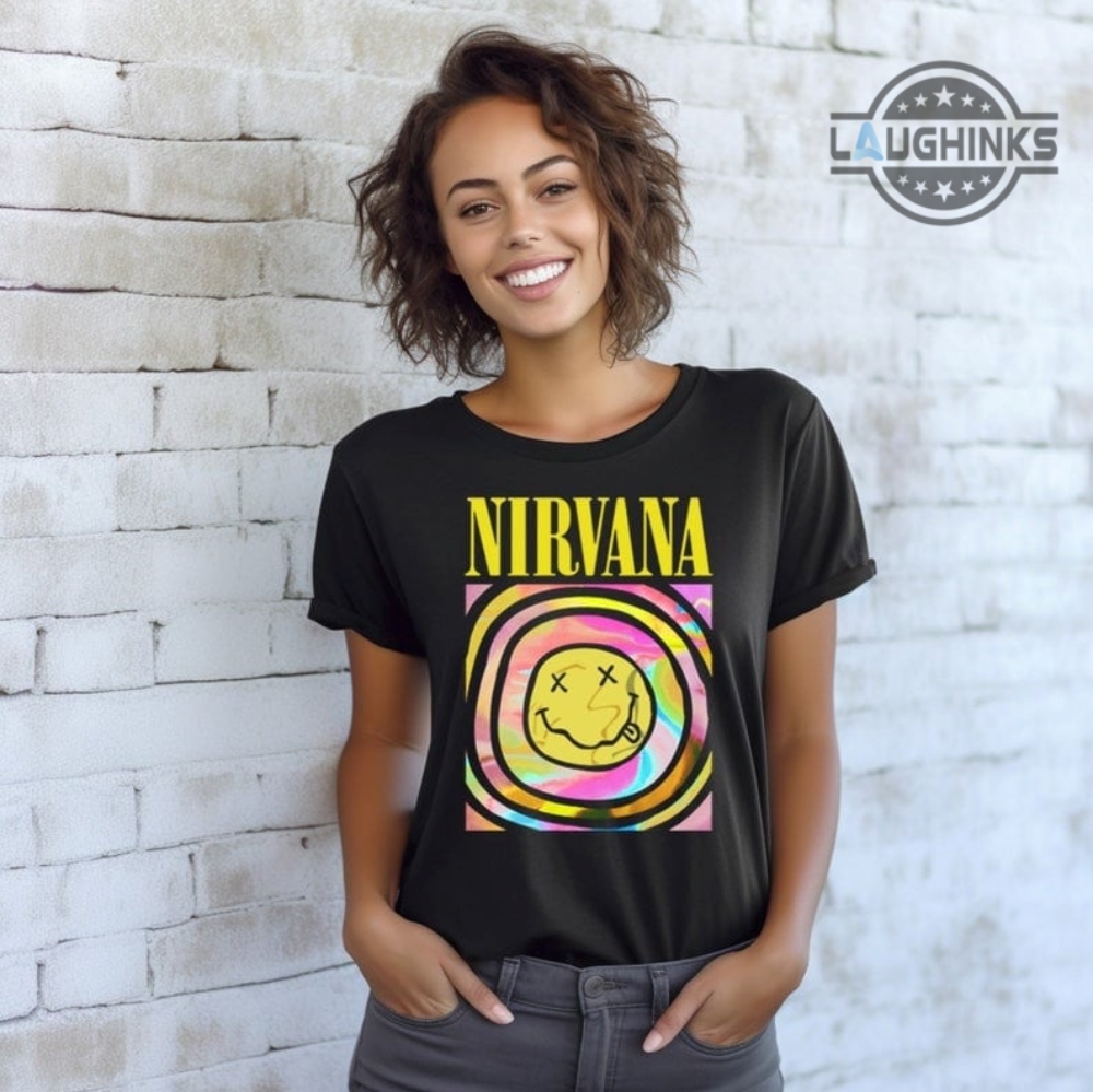 Nirvana Smile Face Overdyed Crew Neck Sweatshirt and T-shirt