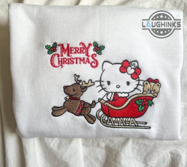 hello kitty crewneck tshirt hoodie sweatshirt embroidered cat kitty merry christmas shirts embroidery japanese kitten gift sanrio cartoon anime my melody laughinks 1