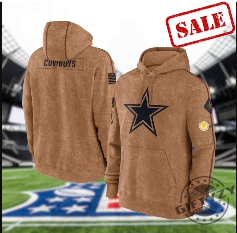 Dallas Football Stitched Brown 2023 Tshirt Salute To Service Club Pullover Hoodie Cowboys Sweatshirt American Football 3D Shirt