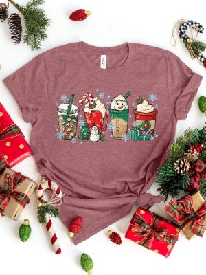 Christmas Coffee Shirt Peppermint Iced Latte Snowmen Sweets Snow Warm Cozy Winter Women Shirt Christmas Latte Shirt Unique revetee 2