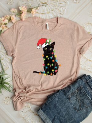 Black Cat Christmas Tree Lights Shirt Christmas Shirt Women Christmas Shirt Christmas Gift Christmas Family Shirt Xmas Matching Pajama Unique revetee 3