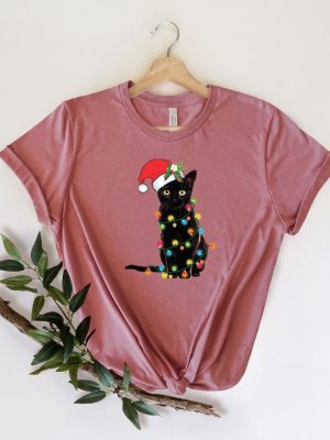 Black Cat Christmas Tree Lights Shirt Christmas Shirt Women Christmas Shirt Christmas Gift Christmas Family Shirt Xmas Matching Pajama Unique revetee 4