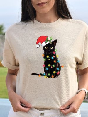 Black Cat Christmas Tree Lights Shirt Christmas Shirt Women Christmas Shirt Christmas Gift Christmas Family Shirt Xmas Matching Pajama Unique revetee 5