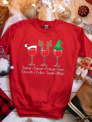 Dasher Dancer Prancer Vixen Moscato Vodka Tequila Blitzen Shirt Drinking Christmas Shirt Christmas Party Shirt Christmas Gift Unique revetee 2