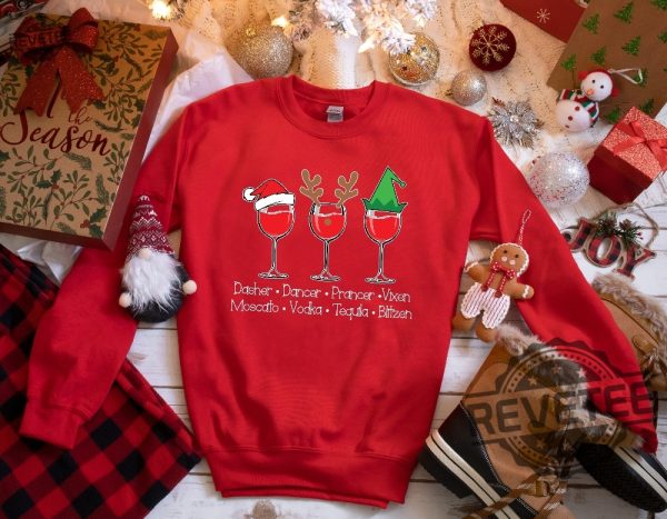 Dasher Dancer Prancer Vixen Moscato Vodka Tequila Blitzen Shirt Drinking Christmas Shirt Christmas Party Shirt Christmas Gift Unique revetee 1 1