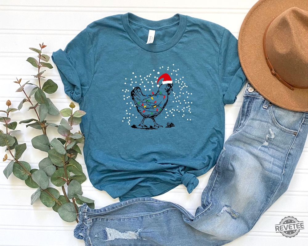 Christmas Chicken Shirt Cute Chicken With Santa Hat T Shirt Christmas Ligths Tee Fun Christmas Shirt Farmer Family Christmas Party Gift Unique