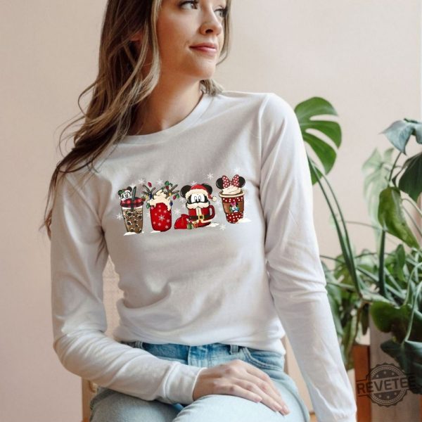 Christmas Long Sleeve Tee Cute Disney Mickey Minnie Shirt Christmas Coffee Cute Christmas Shirts Disney Christmas Coffee Shirts Disney Gift Unique revetee 1