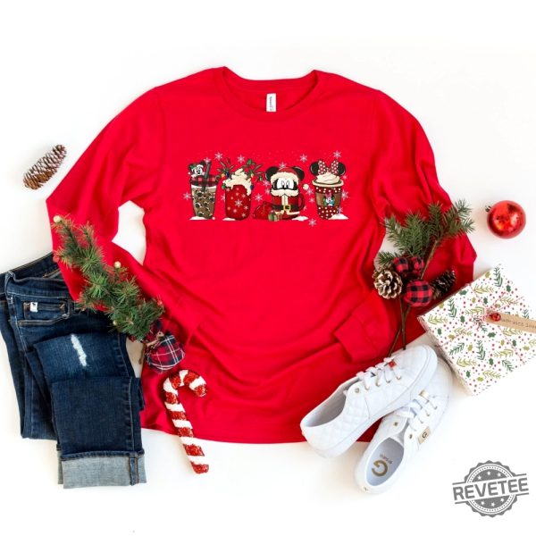 Christmas Long Sleeve Tee Cute Disney Mickey Minnie Shirt Christmas Coffee Cute Christmas Shirts Disney Christmas Coffee Shirts Disney Gift Unique revetee 2