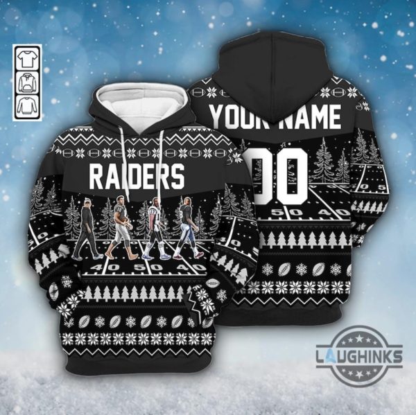 raiders christmas sweater custom las vegas raiders walking abbey road ugly artificial wool sweatshirt personalized football nfl shirts laughinks 3