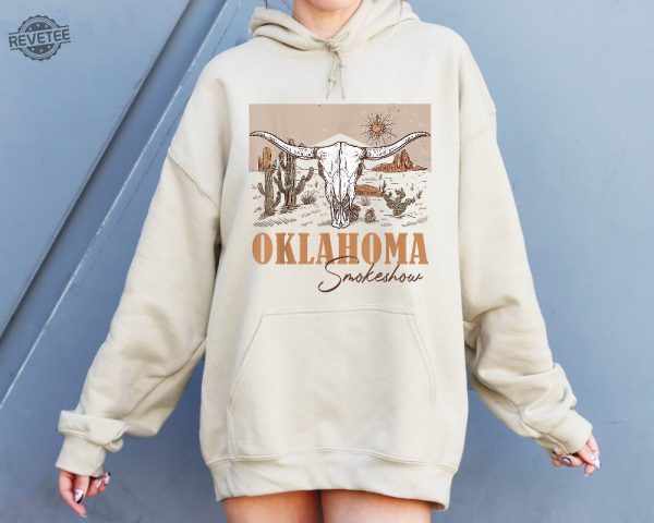 Oklahoma Smokeshow Shirts Zach Bryan Retro Cow Skull Sweatshirt Country Music Hoodies Nashville Cactus Western Tee Cowboy Western Tops Unique revetee 1