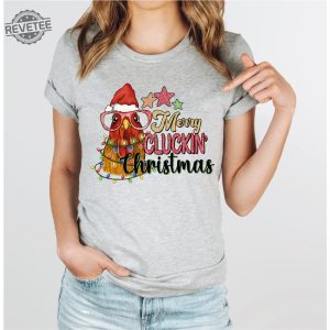 Christmas Chicken Shirt Farm Animal Christmas Shirt Glitter Effect Shirt Funny Chicken Lover Tshirt Christmas Lights Tee Xmas Chicken Unique revetee 4