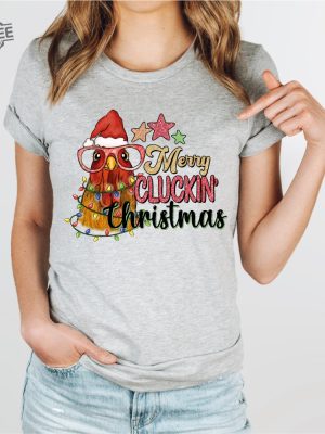 Christmas Chicken Shirt Farm Animal Christmas Shirt Glitter Effect Shirt Funny Chicken Lover Tshirt Christmas Lights Tee Xmas Chicken Unique revetee 4