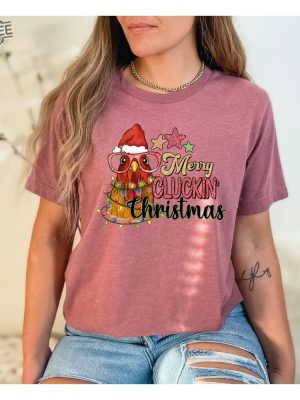 Christmas Chicken Shirt Farm Animal Christmas Shirt Glitter Effect Shirt Funny Chicken Lover Tshirt Christmas Lights Tee Xmas Chicken Unique revetee 5