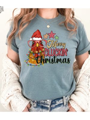 Christmas Chicken Shirt Farm Animal Christmas Shirt Glitter Effect Shirt Funny Chicken Lover Tshirt Christmas Lights Tee Xmas Chicken Unique revetee 6