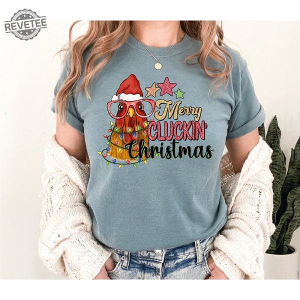 Christmas Chicken Shirt Farm Animal Christmas Shirt Glitter Effect Shirt Funny Chicken Lover Tshirt Christmas Lights Tee Xmas Chicken Unique revetee 6