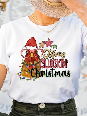 Christmas Chicken Shirt Farm Animal Christmas Shirt Glitter Effect Shirt Funny Chicken Lover Tshirt Christmas Lights Tee Xmas Chicken Unique revetee 7