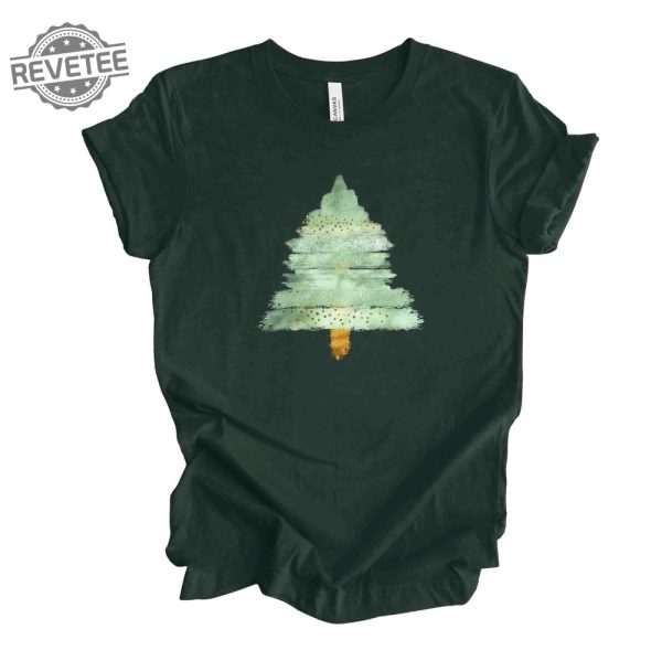 Christmas Tee Beautiful Green Brushstrokes Tree Christmas Tree Design On Premium Unisex Shirt Unique revetee 1