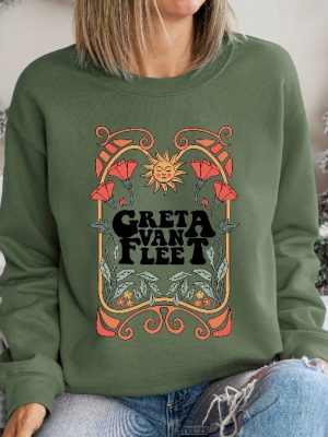 Greta Van Fleet Band Sweatshirt Greta Van Fleet Shirt Vintage Dream In Gold Tour 2023 Floral Retro Greta Van Fleet Music Shirt Funny Sweat Unique revetee 2 2