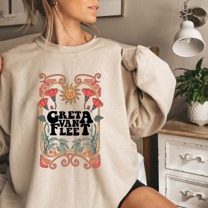 Greta Van Fleet Band Sweatshirt Greta Van Fleet Shirt Vintage Dream In Gold Tour 2023 Floral Retro Greta Van Fleet Music Shirt Funny Sweat Unique revetee 3 2