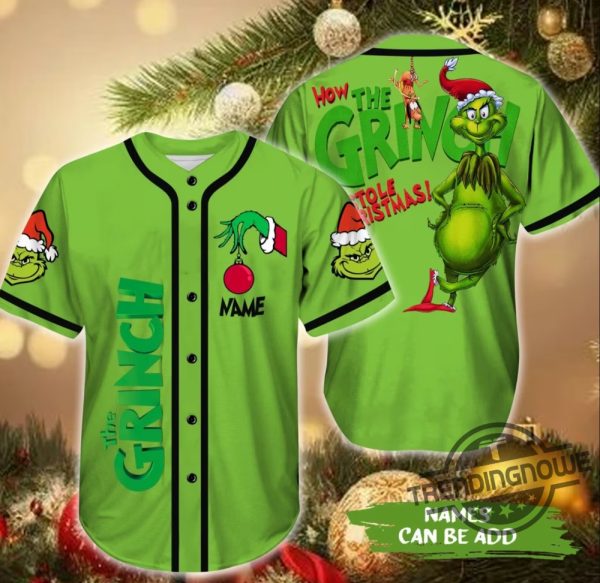 Personalize The Grinch Jersey Xmas Baseball Outfit The Grinch Baseball Jersey Merry Christmas Grinch Shirt Boys Grinch Shirt trendingnowe.com 1