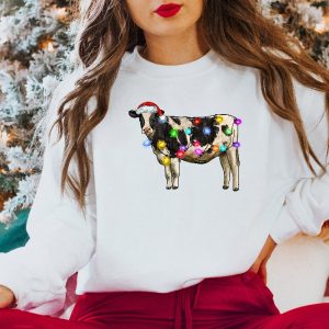 Christmas Cow Sweatshirt Cow Lights Sweater Cow Women Sweatshirt Cow Lover Shirt Christmas Sweatshirt Highland Cow Crewneck Farm Xmas Unique revetee 2