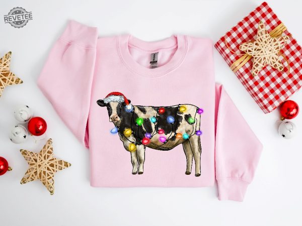 Christmas Cow Sweatshirt Cow Lights Sweater Cow Women Sweatshirt Cow Lover Shirt Christmas Sweatshirt Highland Cow Crewneck Farm Xmas Unique revetee 4