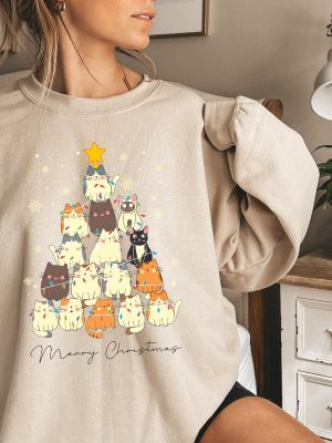 Christmas Cat Tree Sweatshirt Christmas Cats Sweatshirt Meow Christmas Sweatshirt Cat Lover Gift Holiday Sweatshirt Cute Christmas Sweater Unique revetee 2