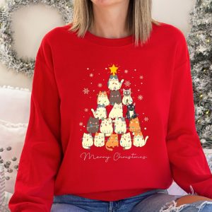 Christmas Cat Tree Sweatshirt Christmas Cats Sweatshirt Meow Christmas Sweatshirt Cat Lover Gift Holiday Sweatshirt Cute Christmas Sweater Unique revetee 3