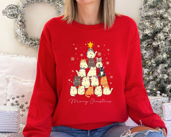 Christmas Cat Tree Sweatshirt Christmas Cats Sweatshirt Meow Christmas Sweatshirt Cat Lover Gift Holiday Sweatshirt Cute Christmas Sweater Unique revetee 3