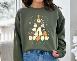 Christmas Cat Tree Sweatshirt Christmas Cats Sweatshirt Meow Christmas Sweatshirt Cat Lover Gift Holiday Sweatshirt Cute Christmas Sweater Unique revetee 4