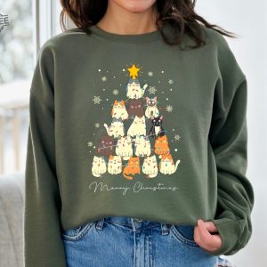 Christmas Cat Tree Sweatshirt Christmas Cats Sweatshirt Meow Christmas Sweatshirt Cat Lover Gift Holiday Sweatshirt Cute Christmas Sweater Unique revetee 4