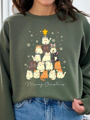 Christmas Cat Tree Sweatshirt Christmas Cats Sweatshirt Meow Christmas Sweatshirt Cat Lover Gift Holiday Sweatshirt Cute Christmas Sweater Unique revetee 4