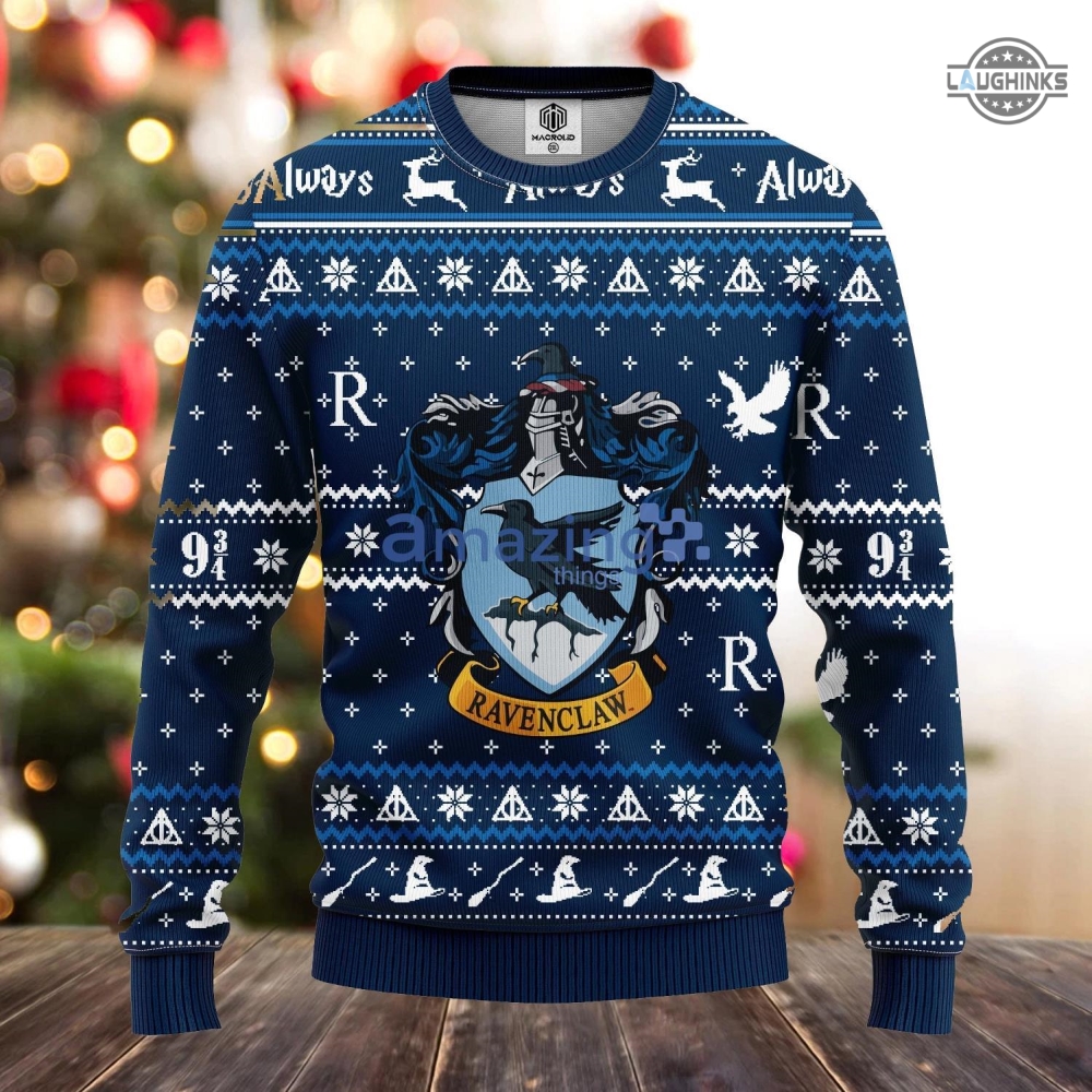 Ravenclaw Christmas Sweater All Over Printed Ravenclaw Crest Ugly Xmas Artificial Wool Sweatshirt Harry Potter House Shirts Witch Wizard Hogwarts Gift For Fans