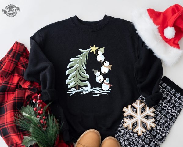 Snowman Stacking Christmas Tree Shirt Cute Holiday Tee Christmas Art Design Shirt Snowman Shirt Gift For Christmas Winter Lover Shirt Unique revetee 2