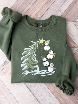 Snowman Stacking Christmas Tree Shirt Cute Holiday Tee Christmas Art Design Shirt Snowman Shirt Gift For Christmas Winter Lover Shirt Unique revetee 3