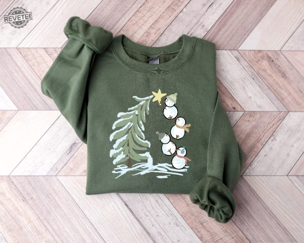 Snowman Stacking Christmas Tree Shirt Cute Holiday Tee Christmas Art Design Shirt Snowman Shirt Gift For Christmas Winter Lover Shirt Unique revetee 3