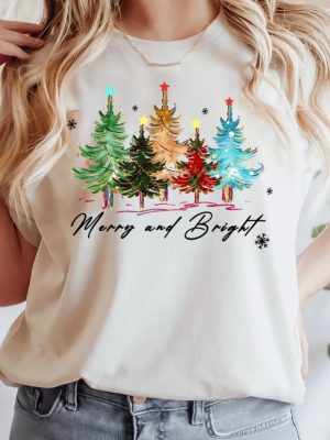 Merry And Bright Trees Womens Christmas Shirt Womans Holiday Shirt Christmas Gift Chic Winter Shirt Cute Holiday Tee Christmas Tree Shirt Unique revetee 2