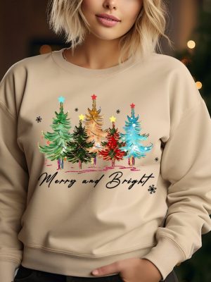 Merry And Bright Trees Womens Christmas Shirt Womans Holiday Shirt Christmas Gift Chic Winter Shirt Cute Holiday Tee Christmas Tree Shirt Unique revetee 3