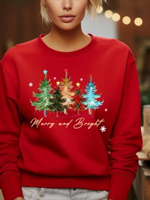 Merry And Bright Trees Womens Christmas Shirt Womans Holiday Shirt Christmas Gift Chic Winter Shirt Cute Holiday Tee Christmas Tree Shirt Unique revetee 5