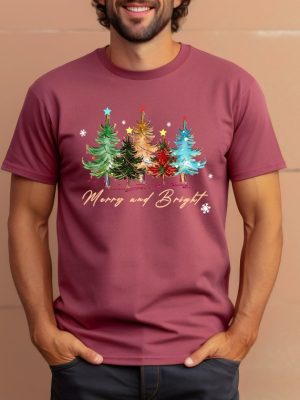 Merry And Bright Trees Womens Christmas Shirt Womans Holiday Shirt Christmas Gift Chic Winter Shirt Cute Holiday Tee Christmas Tree Shirt Unique revetee 6