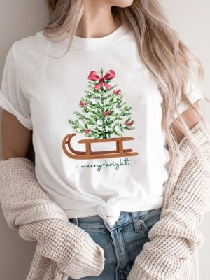 Christmas Shirts For Women Merry And Bright Shirt Christmas Tee Shirt Christmas Tree Shirt Christmas Tees Holiday Shirts Winter Shirt Unique revetee 4