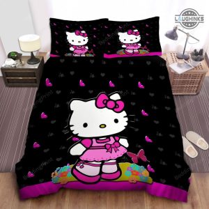 hello kitty bedding set quilt bedding set sanrio hello kitty in pink dress pink butterflies bed sheets duvet cover sets bedroom decor laughinks 1
