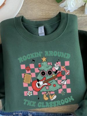 Rockin Around Classroom Teacher Christmas Shirt Teacher Shirt Xmas Teacher Shirt Teacher Sweatshirt Teacher Santa Teacher Gift Unique revetee 2