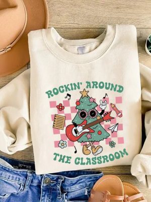 Rockin Around Classroom Teacher Christmas Shirt Teacher Shirt Xmas Teacher Shirt Teacher Sweatshirt Teacher Santa Teacher Gift Unique revetee 4